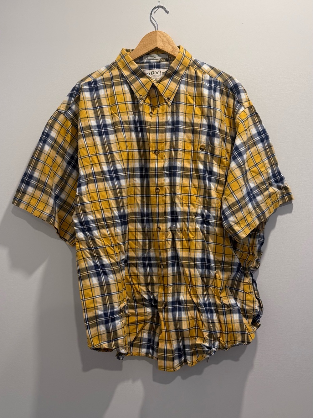 Orvis Yellow Navy White Plaid Short-Sleeve Button-Down Shirt